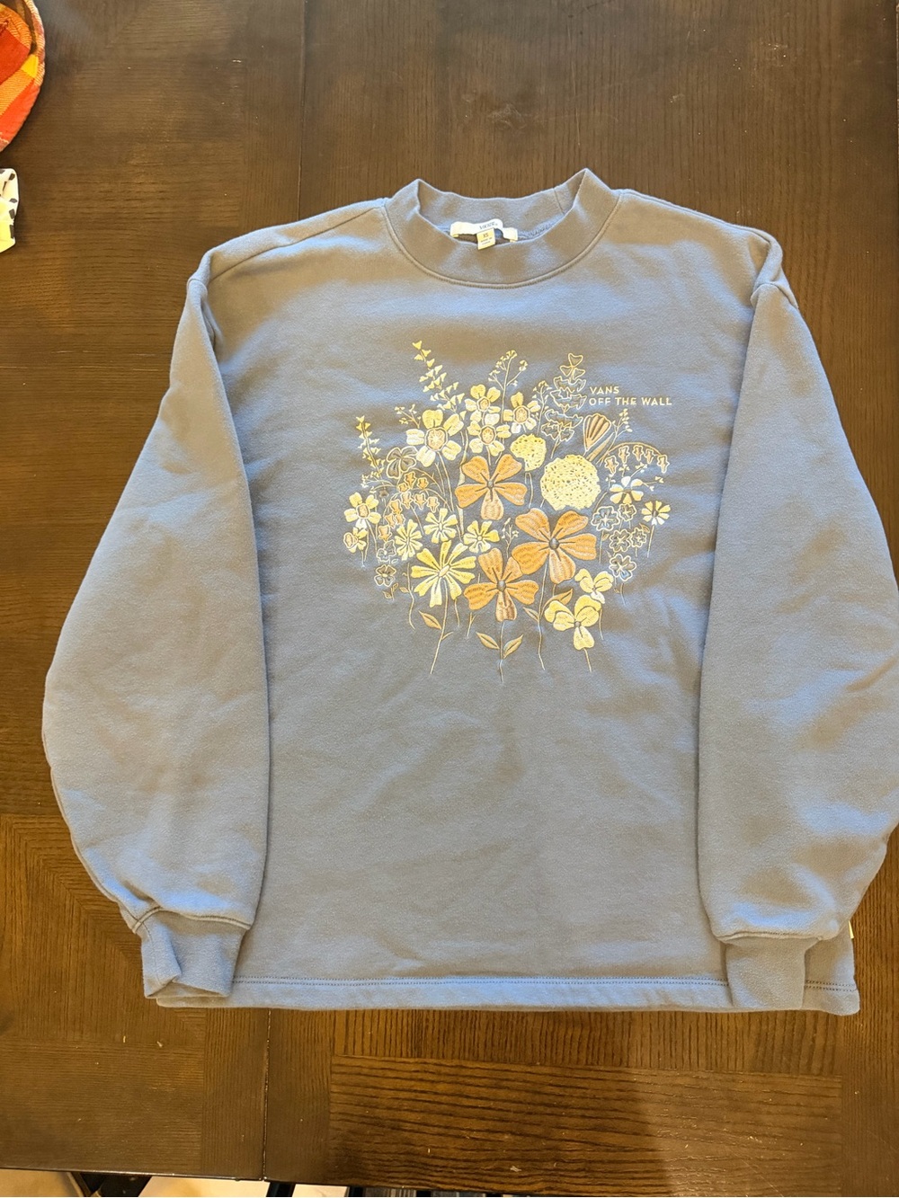 Vans Blue Crewneck Sweatshirt with Yellow Floral embroidery